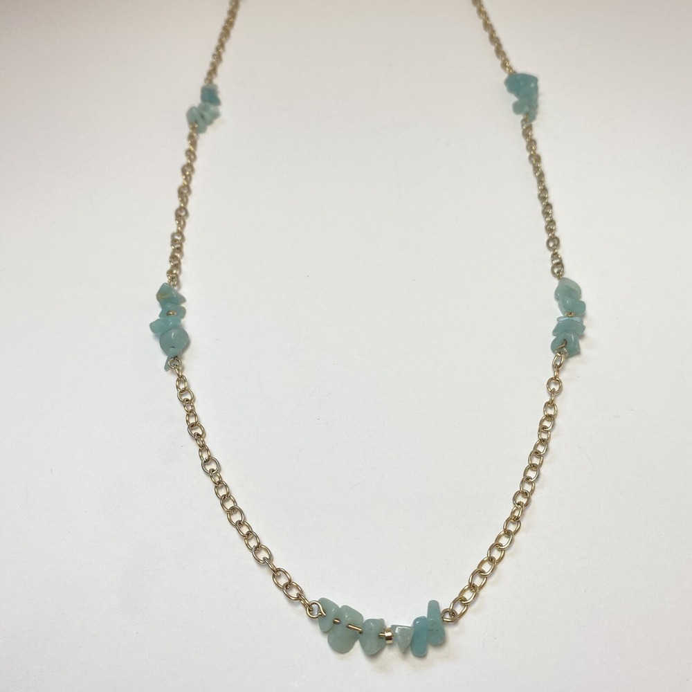 Blue Chalcedony Necklace Chip Silver Tone Long Station Chain Lobster Claw Clasp - Picture 7 of 9